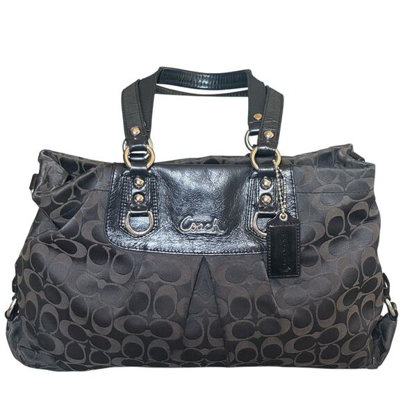 COACH Ashley Black Signature Canvas  Leather Carryall Shoulder Bag - Picture 1 of 5